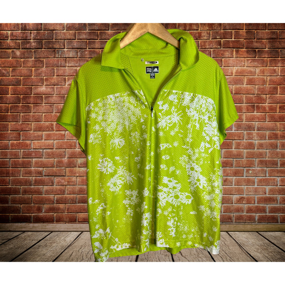 Adidas Climacool Womens Sz XL 1/4 Zip Green Top Floral Pattern - Picture 1 of 2